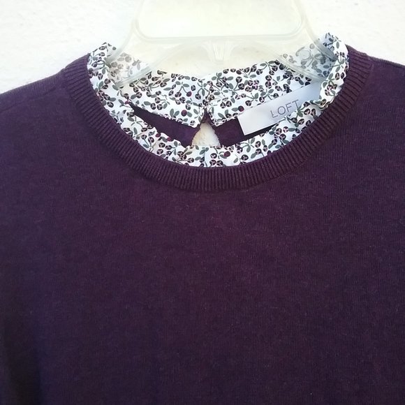 Layered Look Purple Contrast Floral Ruffle Collar Sweater Academia Gilmore Girls - Picture 4 of 12